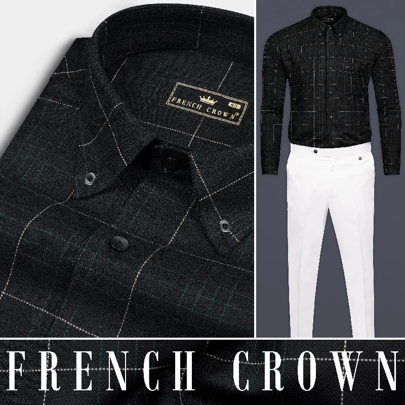 Sophisticated Appeal Bold Street Fashionistas Jade Black Windowpane Dobby Textured Premium Cotton Shirt Sophisticated Appeal Bold Street Fashionistas Jade Black Windowpane Dobby Textured Premium Cotton Shirt