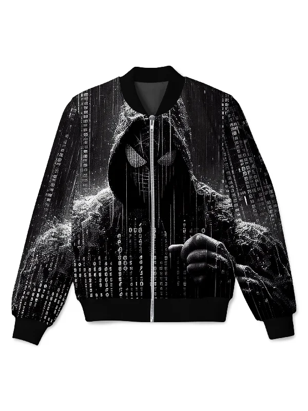 Edgy Appeal Bold Casual Fashion Spidey Existence Bomber Jacket