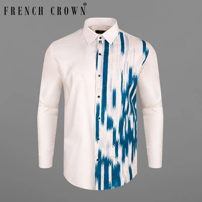 Elegant Simplicity Casual Street Style Half-Marino Cream Half-Print Super Soft Premium Cotton Designer Shirt Elegant Simplicity Casual Street Style Half-Marino Cream Half-Print Super Soft Premium Cotton Designer Shirt