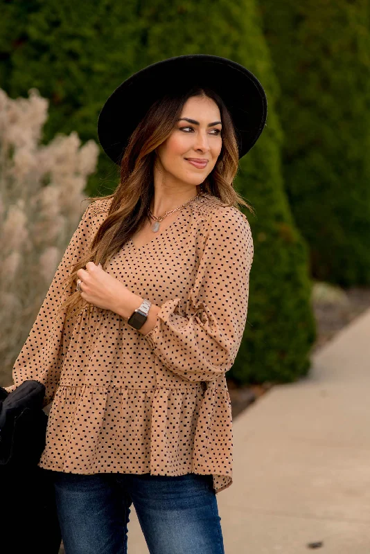 Dotted Tiered V Blouse