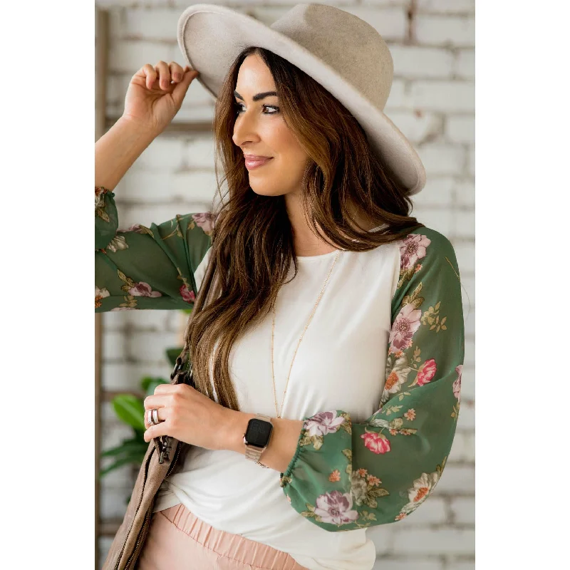 Floral Sheer Sleeve Blouse