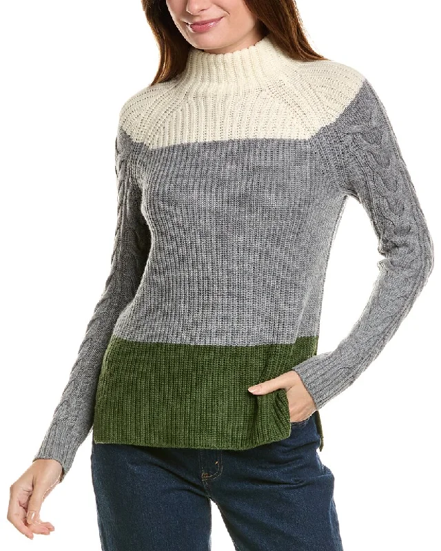 Forte Cashmere Colorblocked Funnel Neck Wool & Cashmere-Blend Sweater