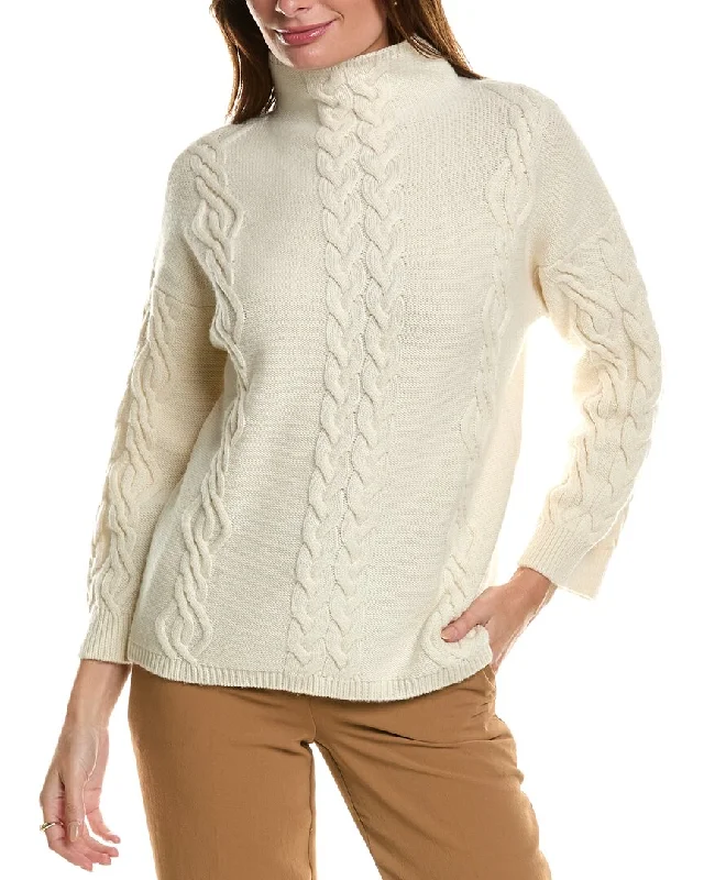 Forte Cashmere Placed Cable Funnel Neck Wool & Cashmere-Blend Sweater