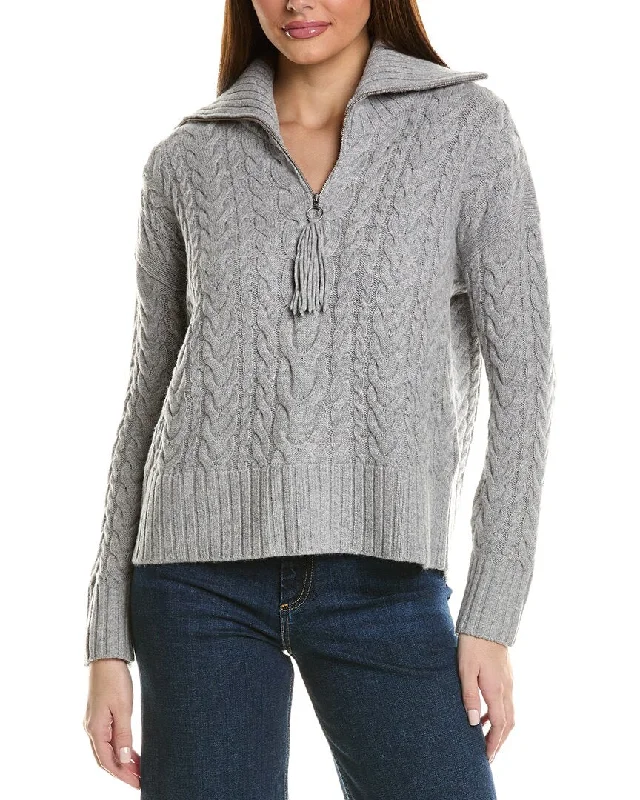 Hannah Rose Cable 1/2-Zip Wool & Cashmere-Blend Pullover