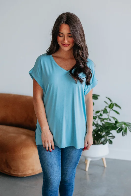 Jill Basic Tee - Dusty Blue