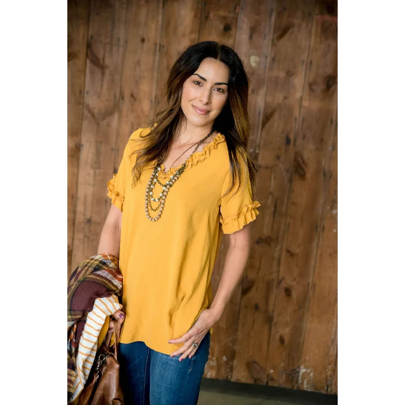 Mustard Ruffles V-Neck Blouse