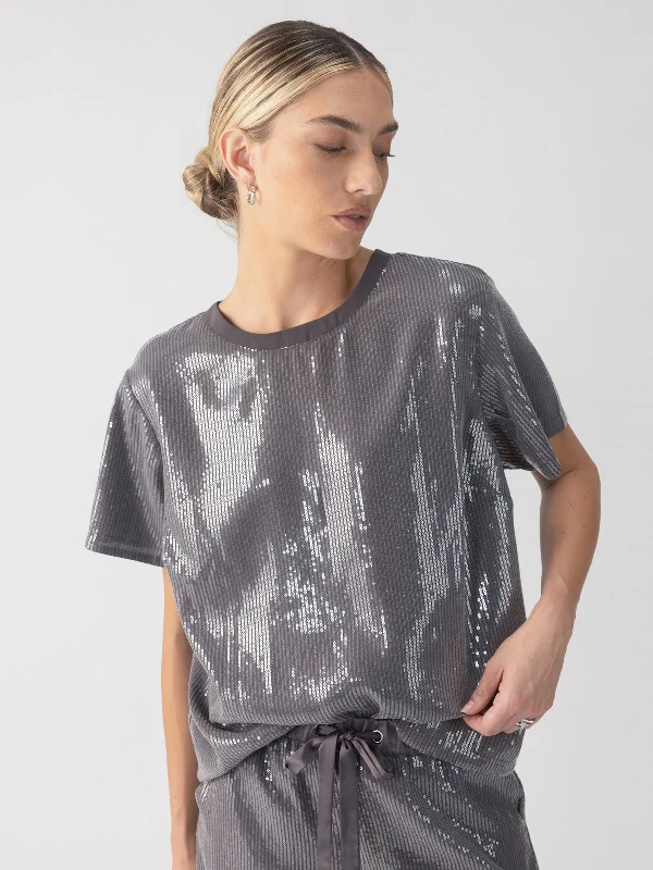 Perfect Sequin Tee Gunmetal