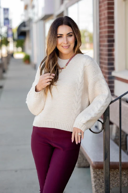 Relaxed Cable Knit Accented Sweater