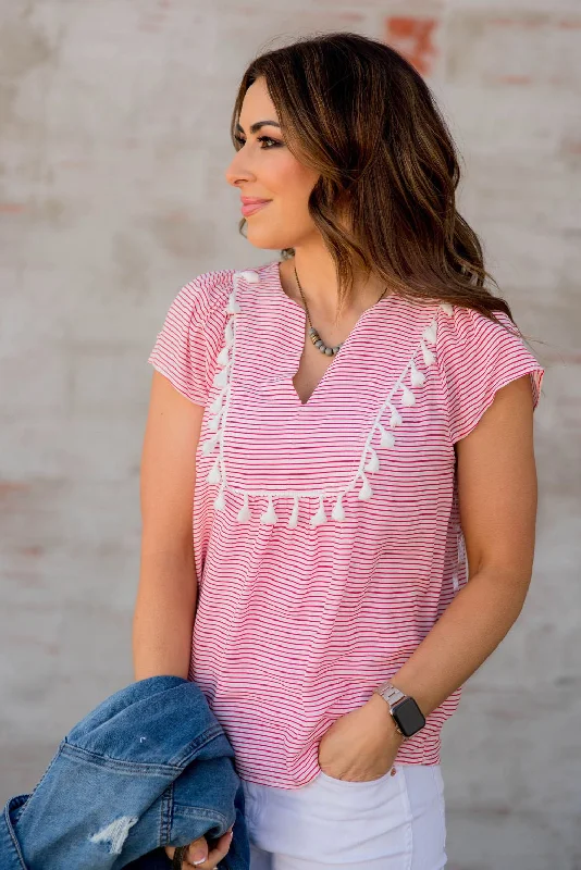 Striped Tassel Accent Tee