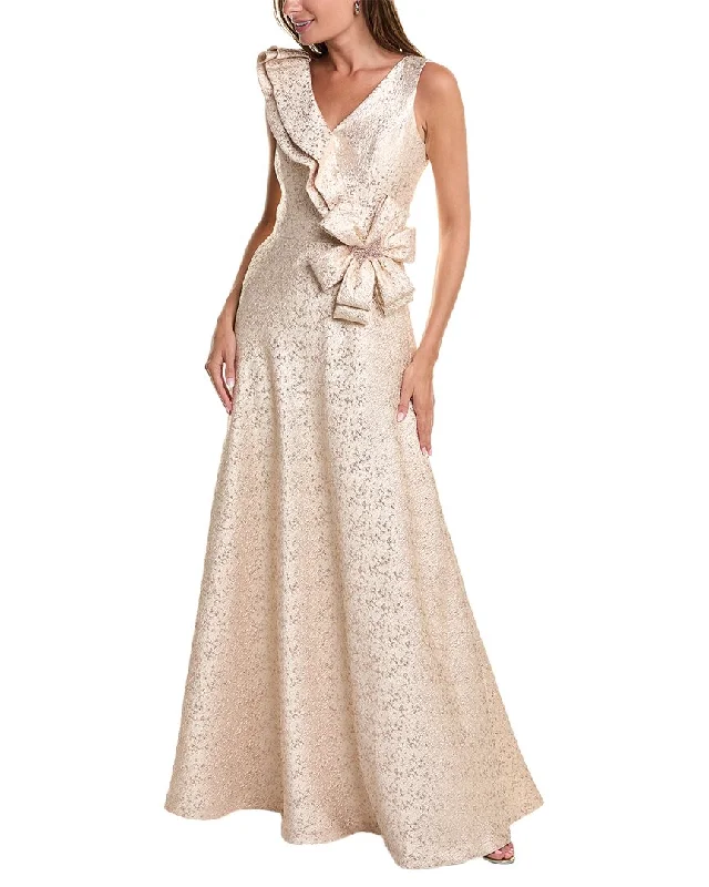 Teri Jon by Rickie Freeman Metallic Jacquard Gown