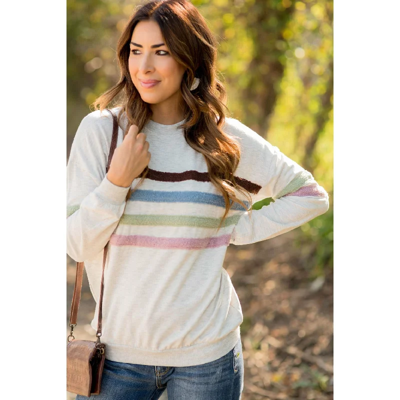 Terry Cloth Striped Long Sleeve Tee