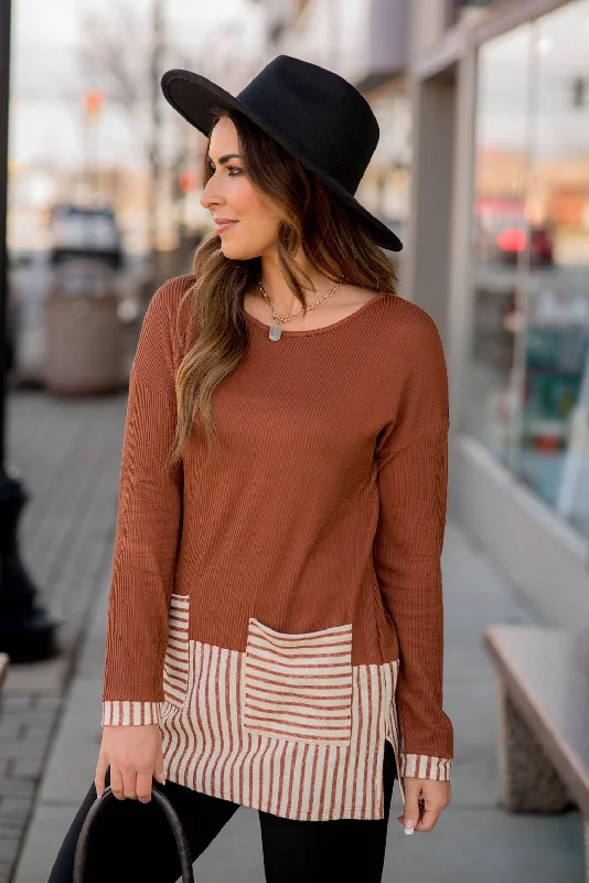 Texture Stripe Trimmed Blouse