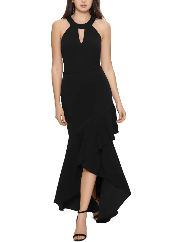 Womens Halter Ruffled Evening Dress