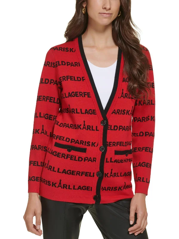 Womens Logo Button Down Cardigan Sweater