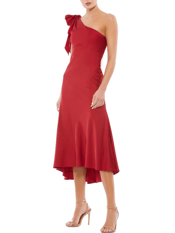 Womens One Shoulder Calf Midi Dress