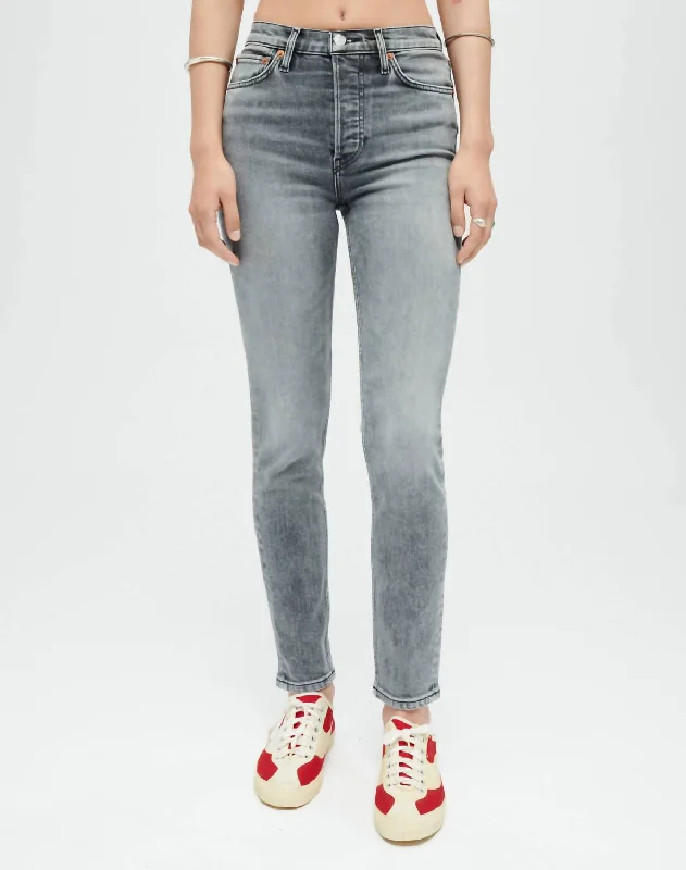 90S High Rise Ankle Crop Jeans In Silver Fade