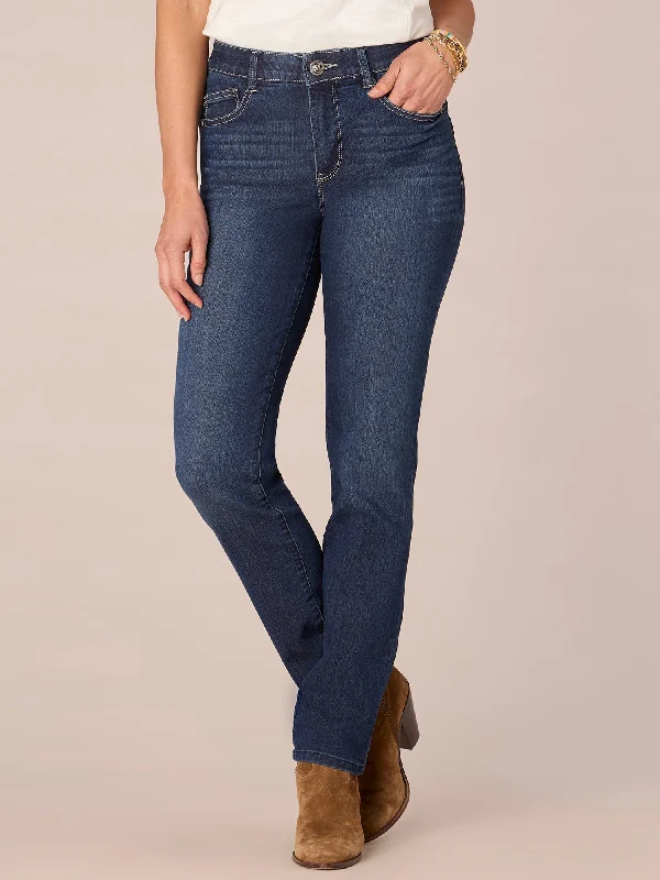 Boho Trend Bold Street Style Ultra-lightweight "Ab"solution® Petite High Rise Straight Leg Indigo Jeans Boho Trend Bold Street Style Ultra-lightweight "Ab"solution® Petite High Rise Straight Leg Indigo Jeans