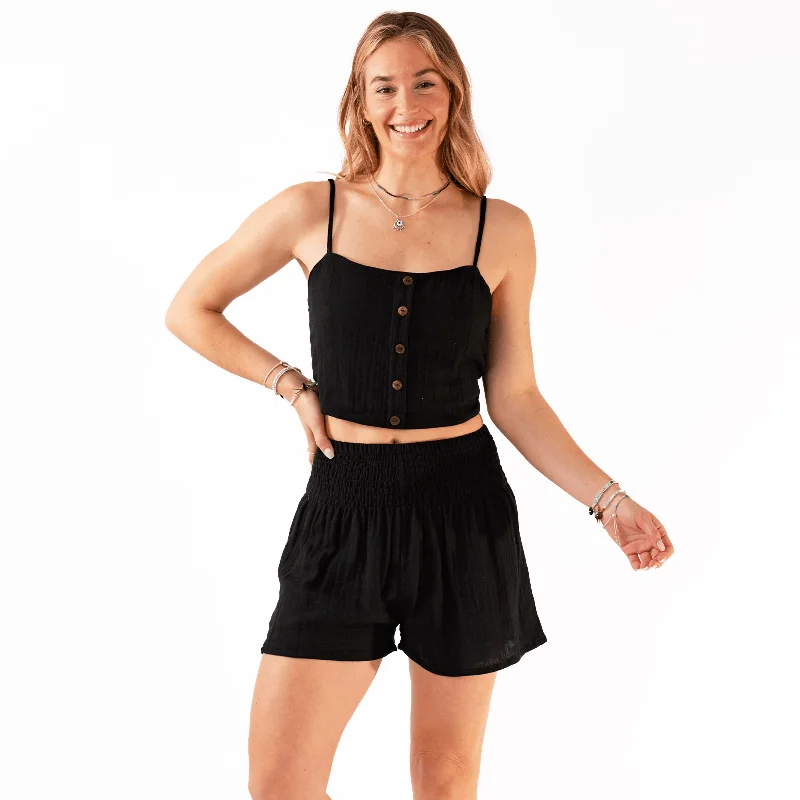 Black Cotton Crop Top & Shorts Lounge Set