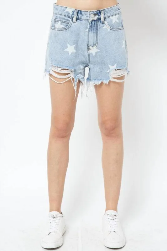 Denim Star Shorts In Light Blue