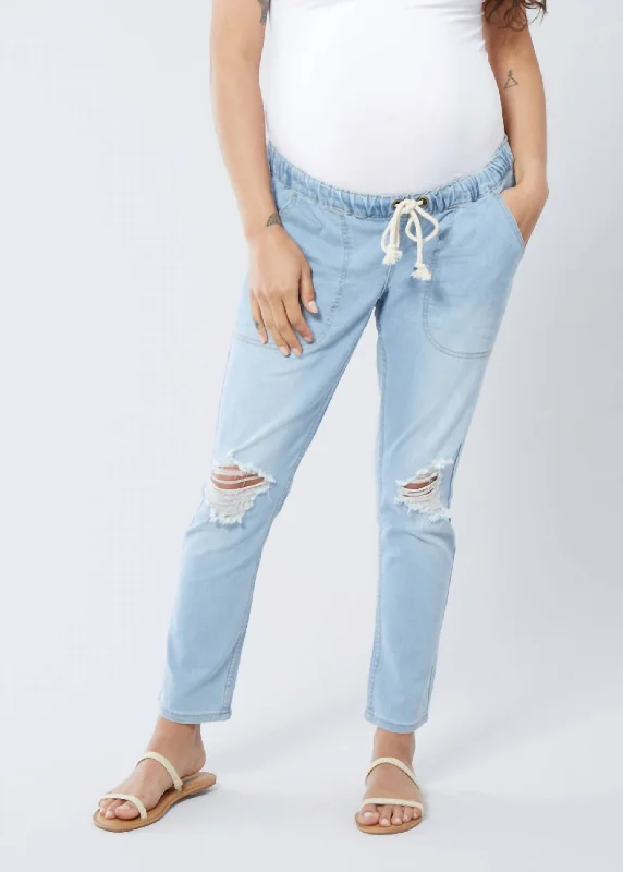 Drawstring Girlfriend Jeans In Light Wash