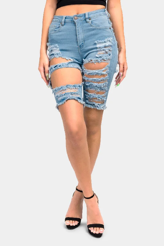 Extreme Distressed Skinny Bermuda Shorts