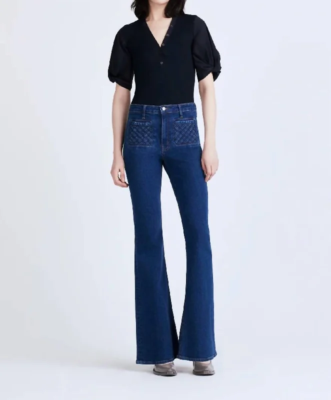 High Rise Flare With Woven Pockets Jeans In Atlantic