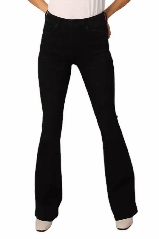 Cool Streetwear Urban Fashion Style Slim Fit Laina High Rise Flare Jeans In Black