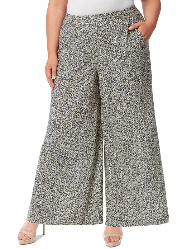 Plus Shaye Womens Mid Rise Printed Wide Leg Pants