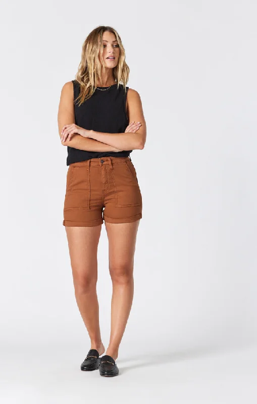 SHEENA STRAIGHT SHORTS IN ROASTED PECAN TWILL