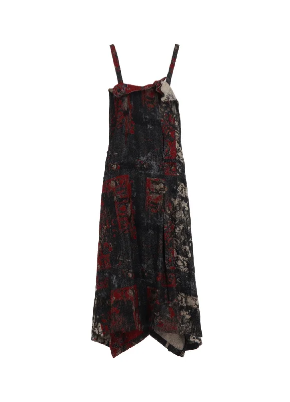 FLORAL JACQUARD PLEATED SHOULDER STRAP DRESS