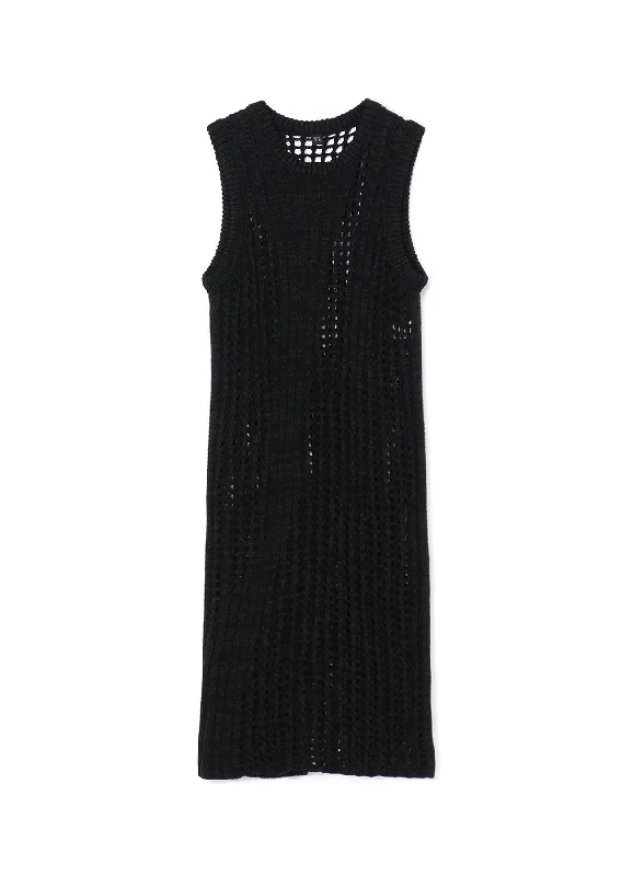 RIB STITCH/MESH SLEEVELESS DRESS