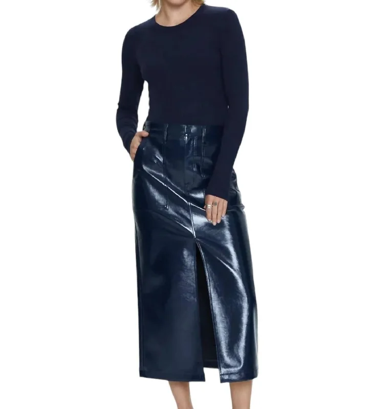 Alice Utility Midi Skirt In Navy Vinyl