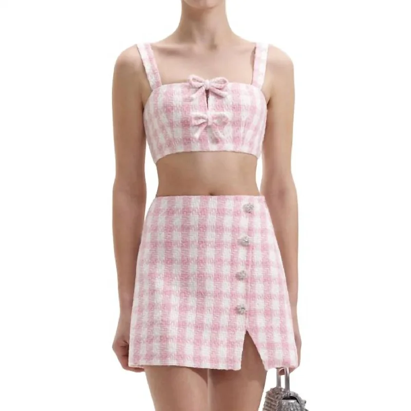 Check Boucle Crop Top And Matching Mini Skirt In Pink