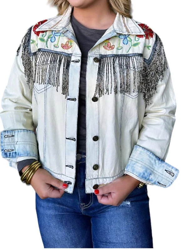 Country Queen Embellished Denim Jacket In Washed Denim