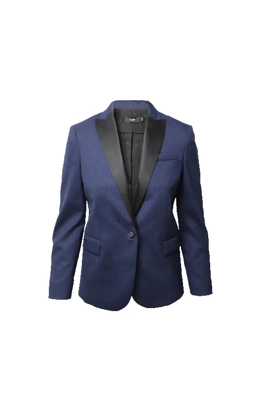 Joseph Single-Breasted Blazer in Navy Blue Wool