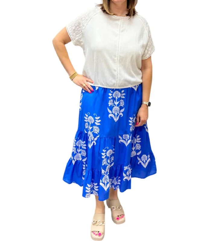 Market Skirt In Mughal Floral Blue