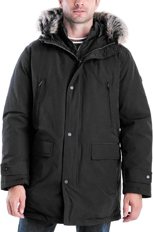 Michael Kors Men MMK791896 Heavyweight Hooded Snorkel Parka Coat With Bib Black