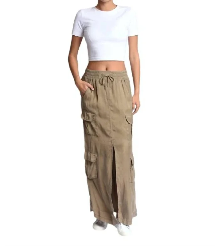 Phoenix Tencel Cargo Skirt In Burnt Olive