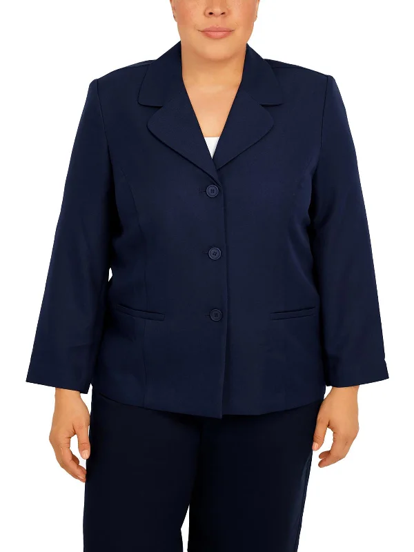 Plus Womens Ribbed Polyester Two-Button Blazer