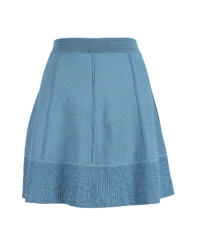 Sandro Paris Knitted Flared Skirt in Blue Viscose