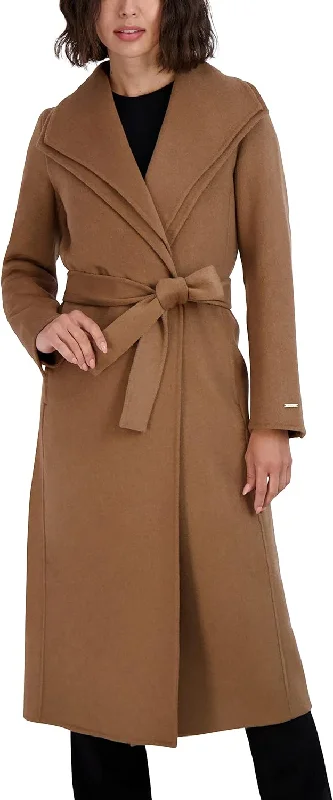 TAHARI Women's Maxi Double Face Wool Blend Wrap Coat, Camel, X-Large