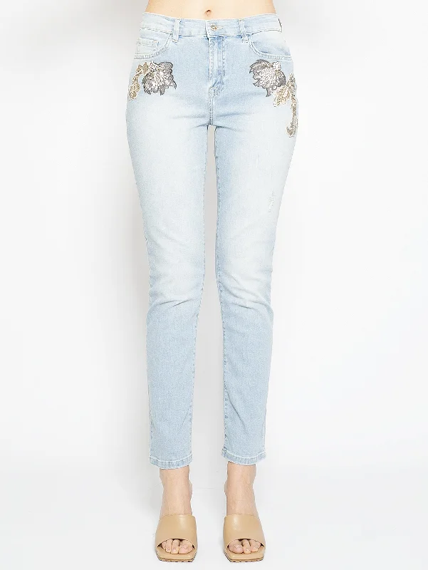 Jeans con Ricami Denim Chiaro