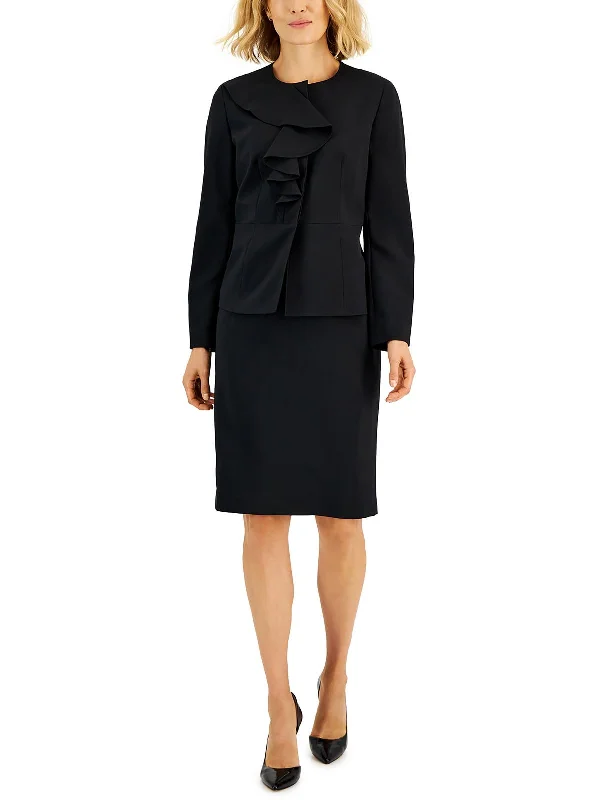 Womens Ruffled Crepe Skirt Suit