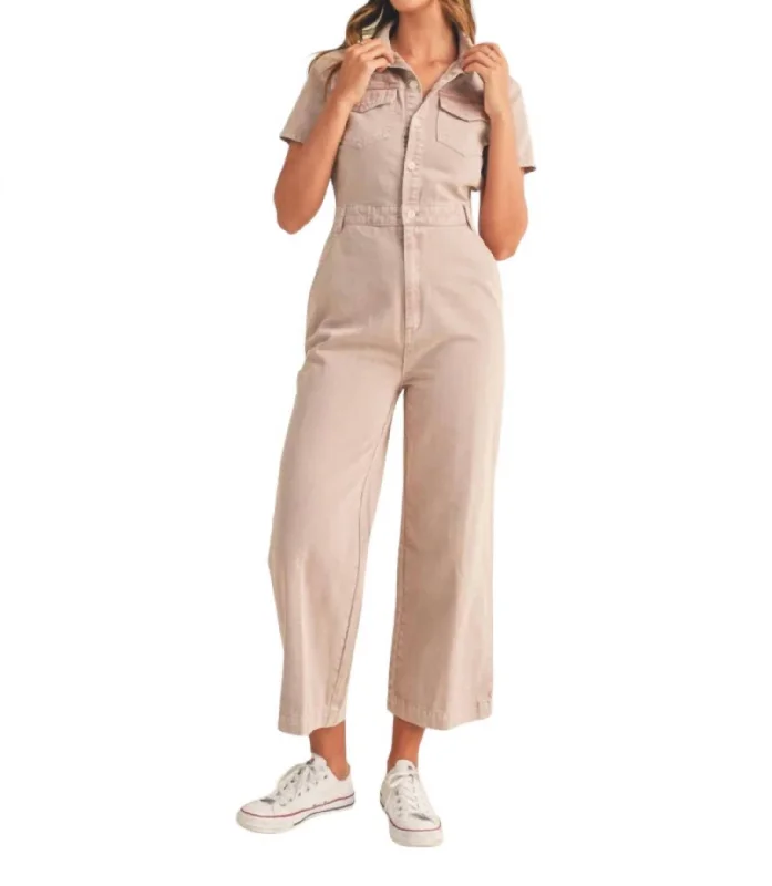 Button Up Jumpsuit In Dusty Mauve