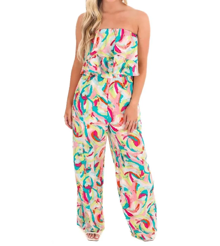 Eyes On You Print Jumpsuit In Fuchsia/emerald