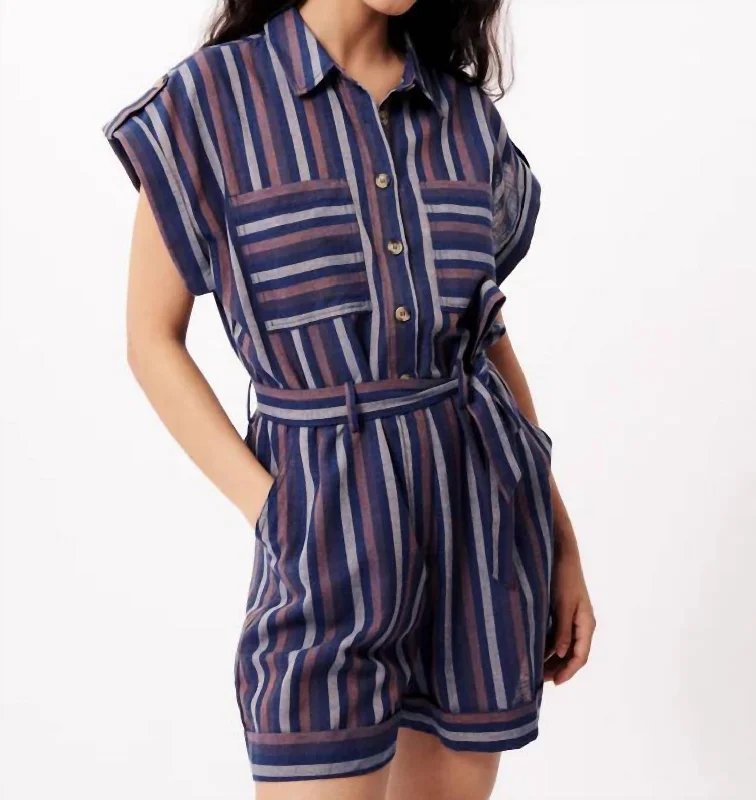 Melina Woven Romper In Electric Blue