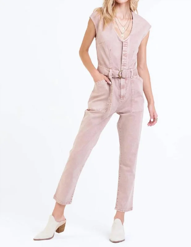 Nicole Patch Pockets Jumpsuit In Rose Dust