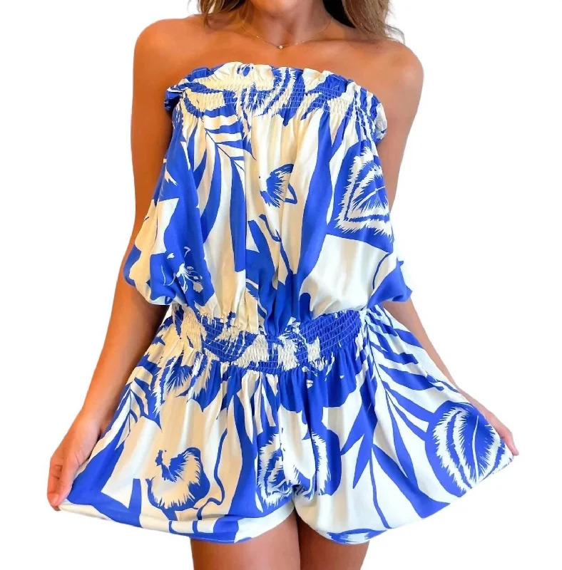 Savannah Off Shoulder Romper In Blue