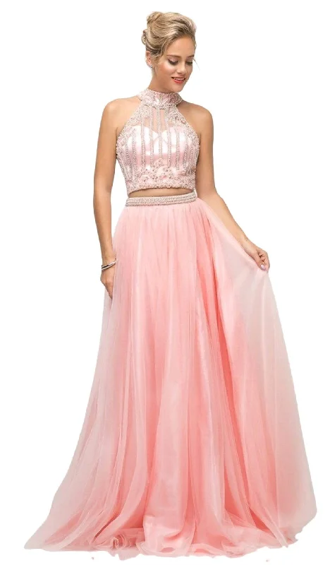 Cinderella Divine - 8994 Beaded Illusion High Halter A-Line Gown