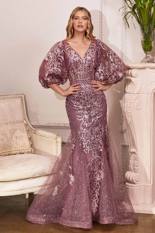 Ladivine OC009 - Glitter Print V-neck Long Gown